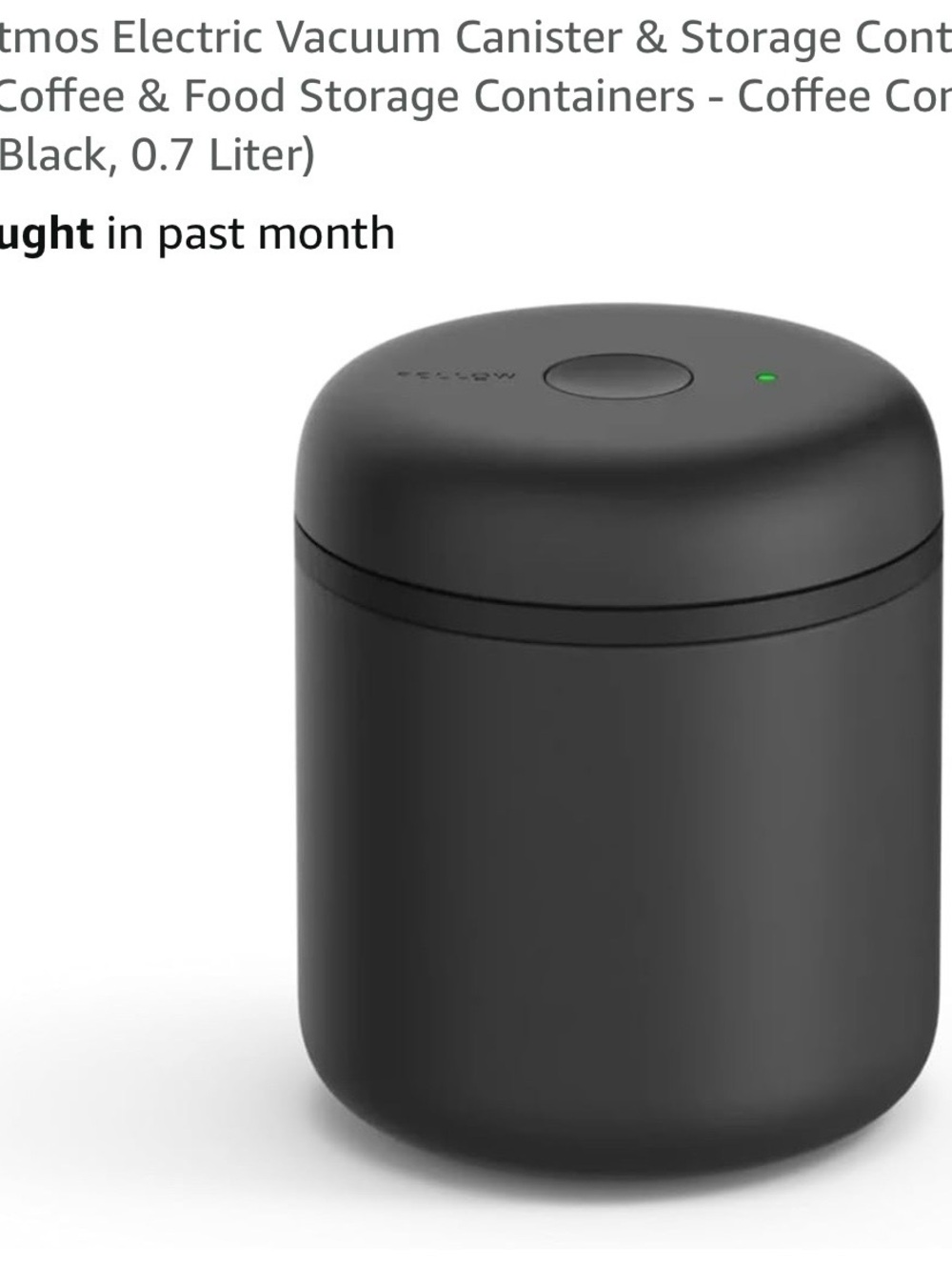 Fellow Atmos Matte Black Vacuum Coffee Storage Canister 0.7 Liter